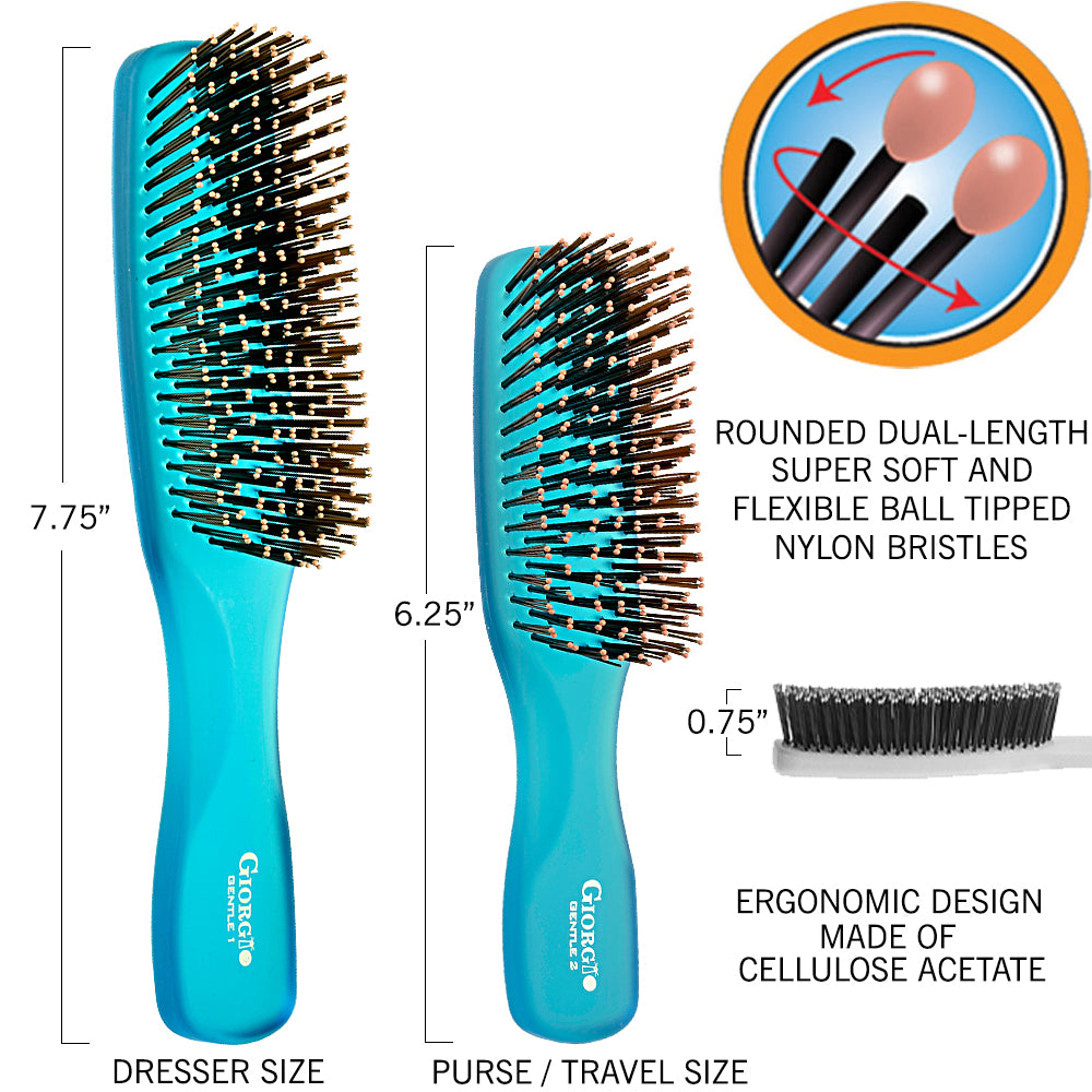 Gentle Neon Nylon Bristle Scalp Sensitive Hair Brush Set