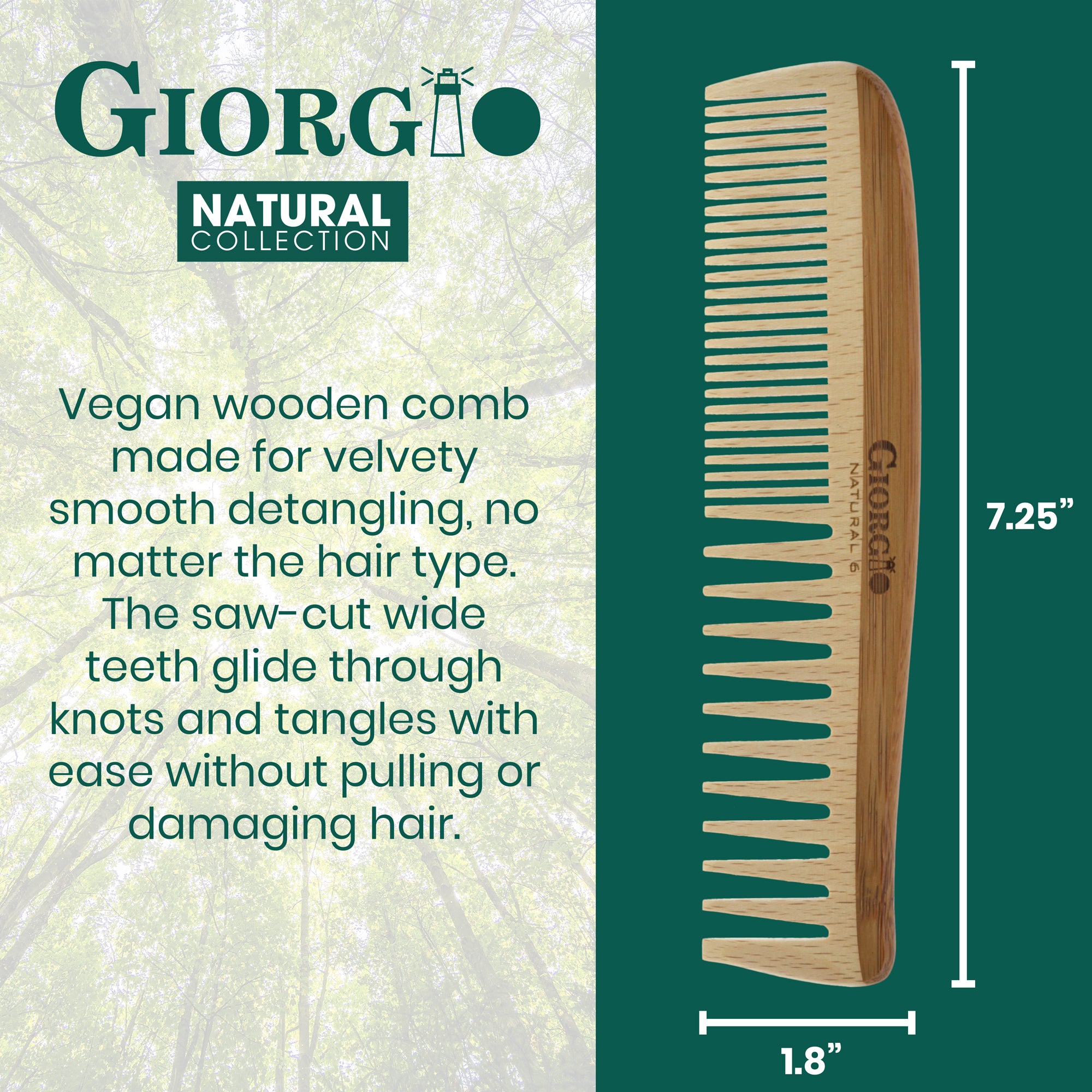7.25" Wooden Fine and Wide Tooth Dressing Comb