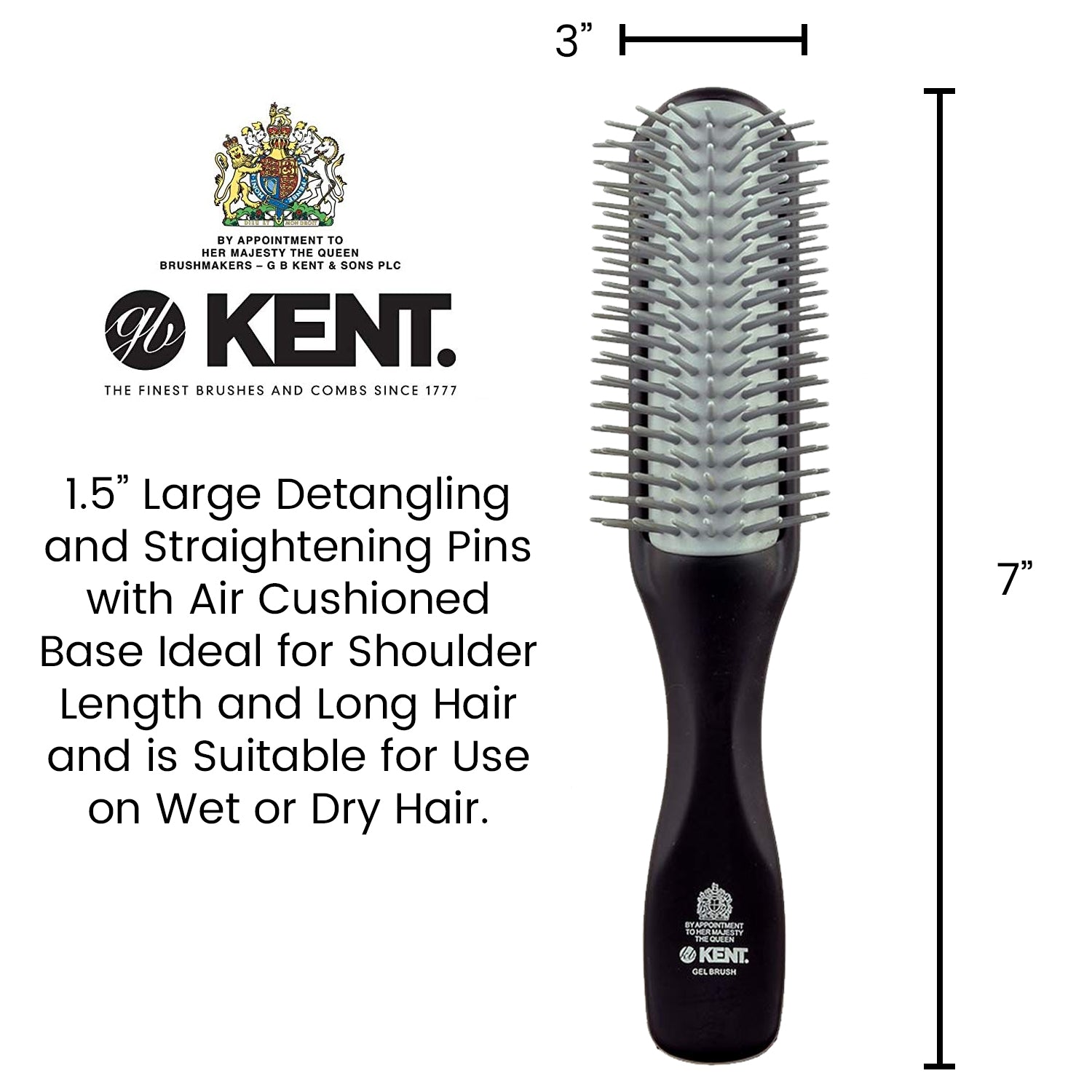 Kent Black Half Round Narrow 9 Row Ionic Anti Static Detangling Hair Brush