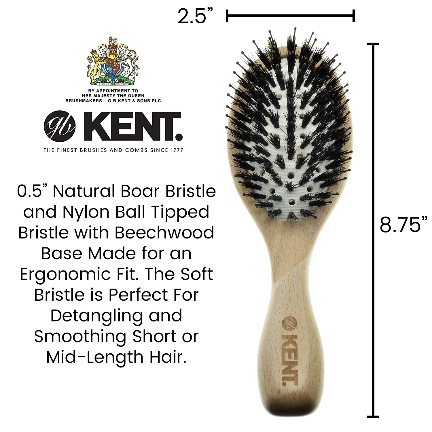 Kent LPF1 Pure Flow Oval Cushion Vented Hair Brush