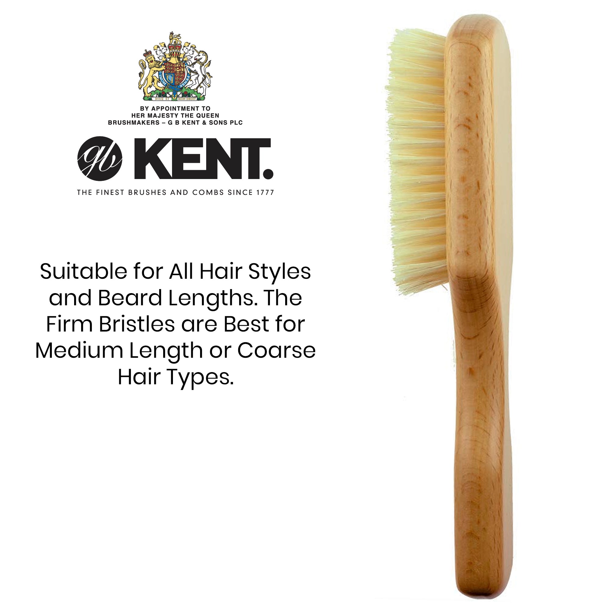 Kent OG4 Men Rectangular Club. 100% Pure White Bristle Hair Brush.