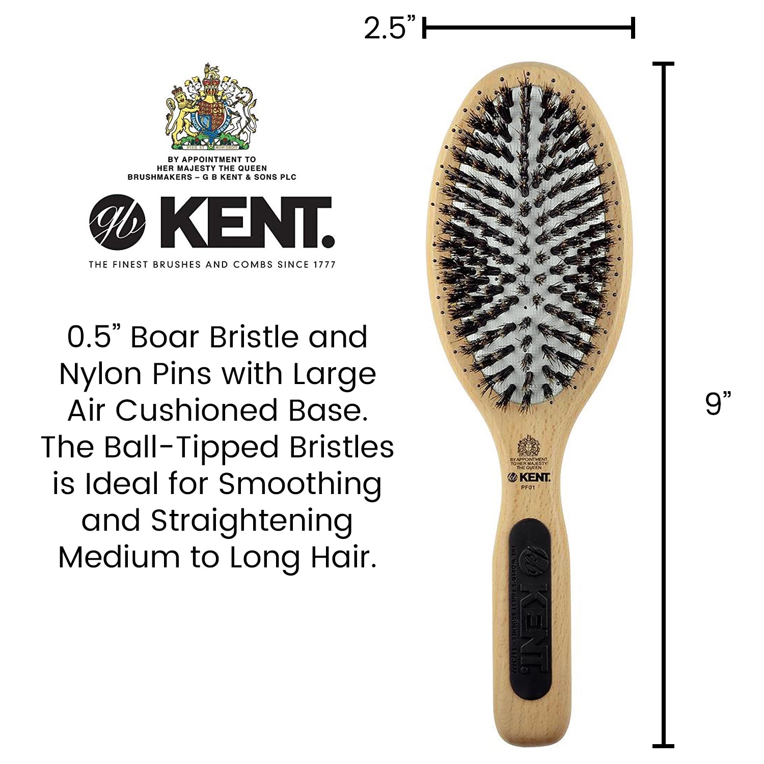 Kent PF01 Large Cushion Bristle Nylon Mix Smoothing Hair Brush