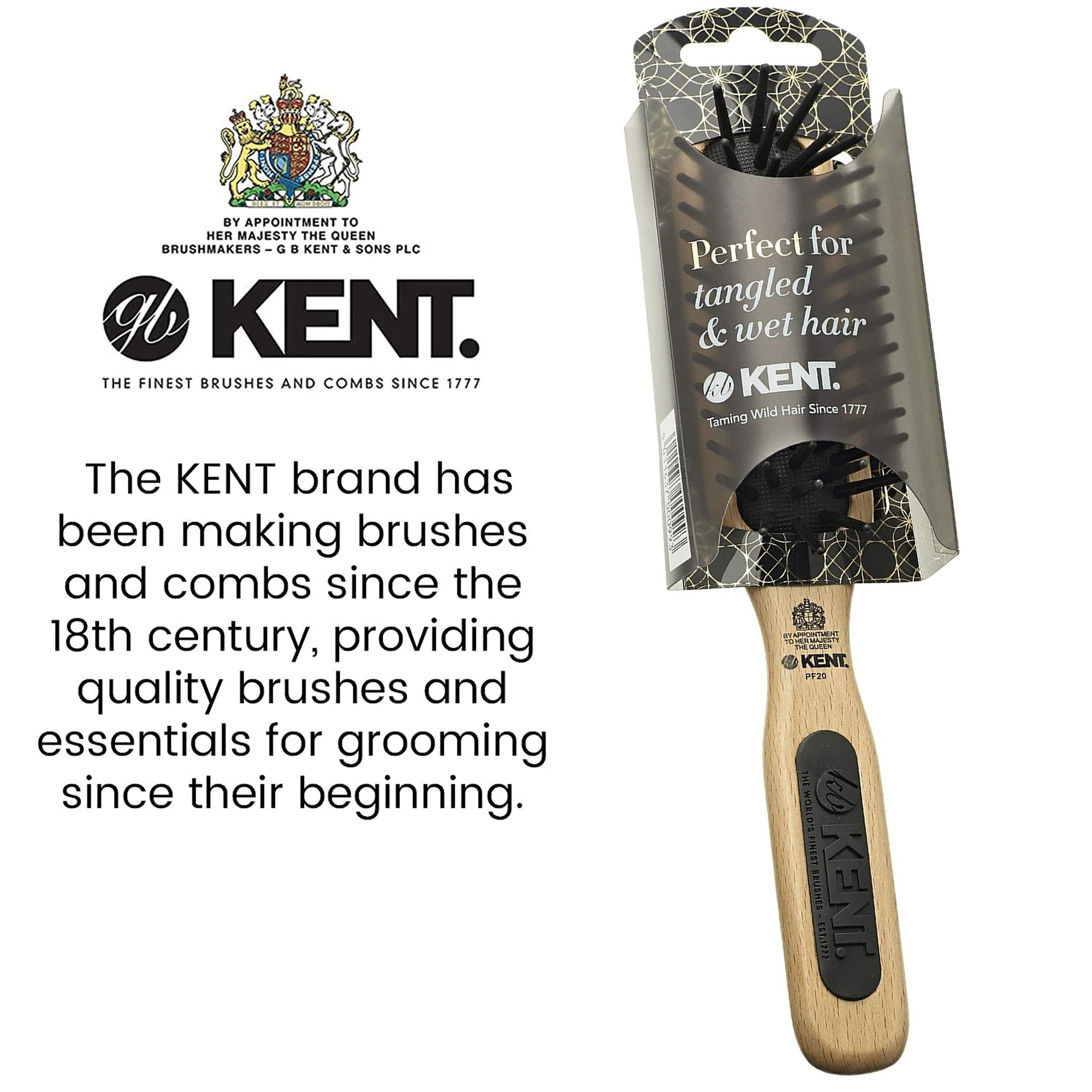 Kent PF21 Micro-Phine Pocket Sized Narrow Quilled Pure Beechwood Taming and Detangle Hair Brush