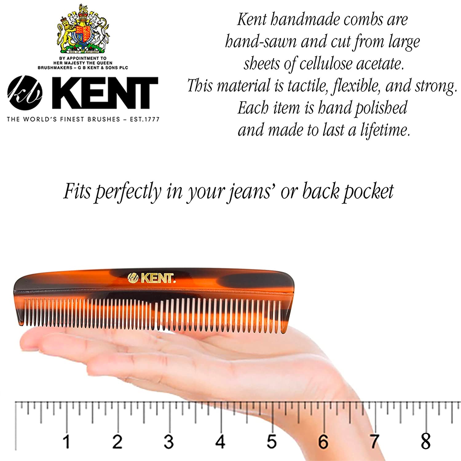 Kent R7T 5.25 Inch Handmade Comb Fine / Coarse Toothed Pocket Comb