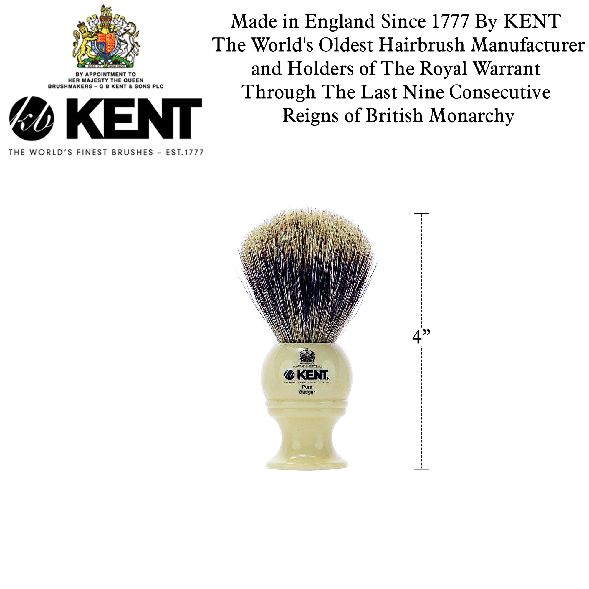 Kent BK2 Shaving Brush Mid Size Pure Silver Grey Badger Bristles