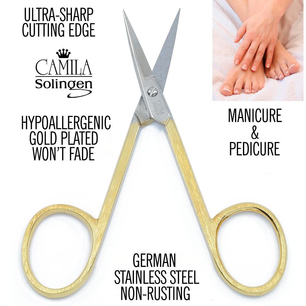 Camila Solingen CS05 3 1/2" Gold Plated Nail & Cuticle Curved Scissors