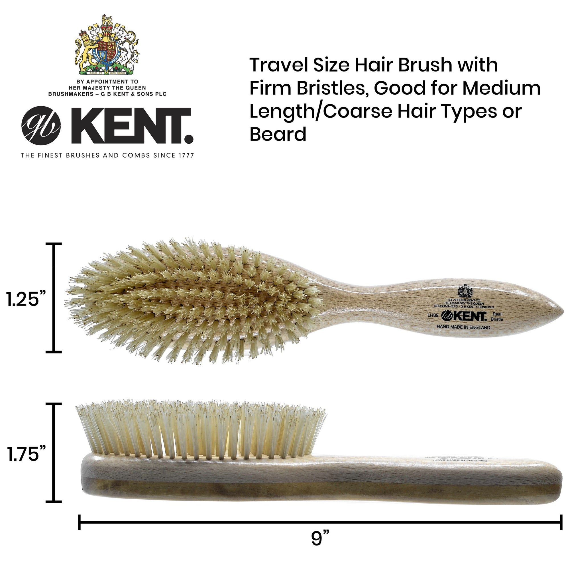 Kent LHS9 Satinwood White Wire-Laid Natural Boar Bristle Oval Hairbrush