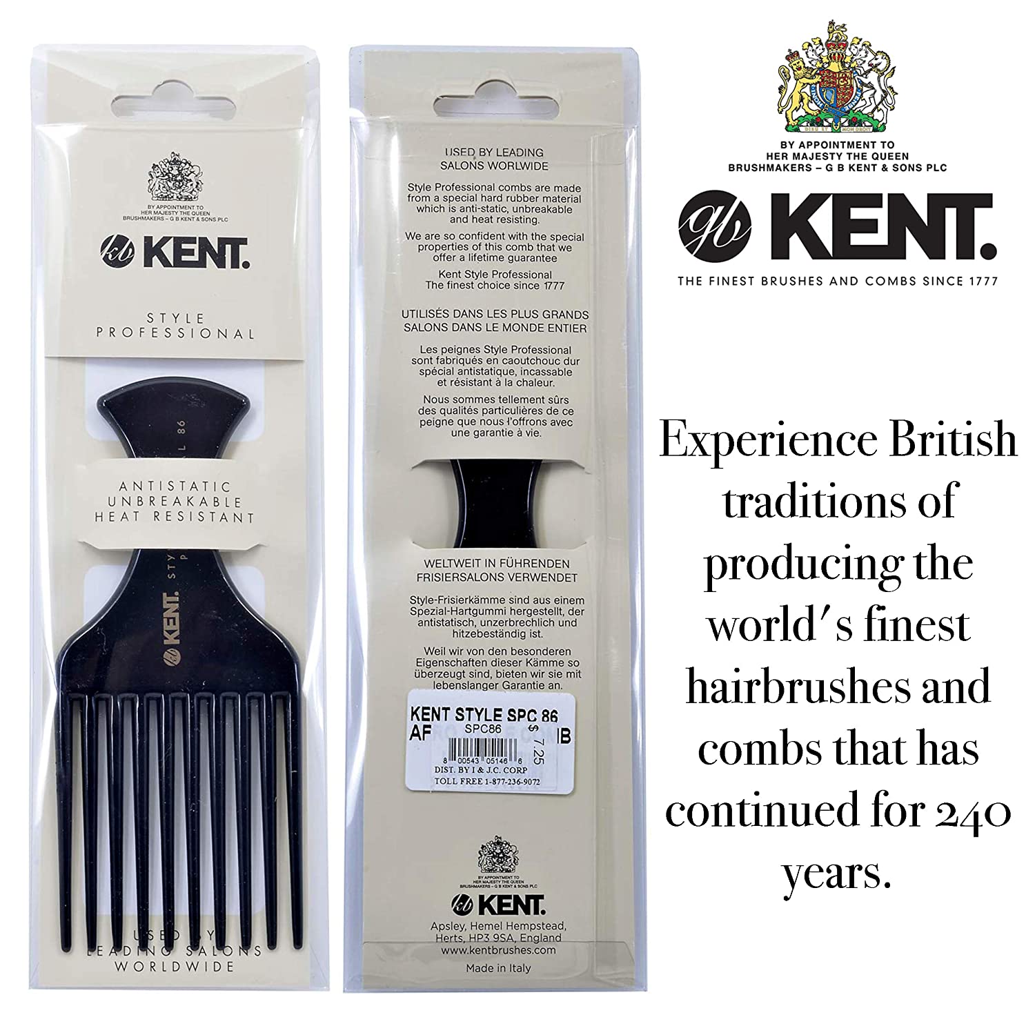 Kent SPC86 Style Professional Afro Pick Comb for Teasing and Lifting
